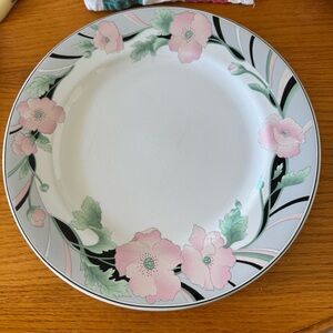 4 Sango Jacklyn 10.5” Dinner Plates 4812 Stoneware Pink Flowers Dinnerware 1990